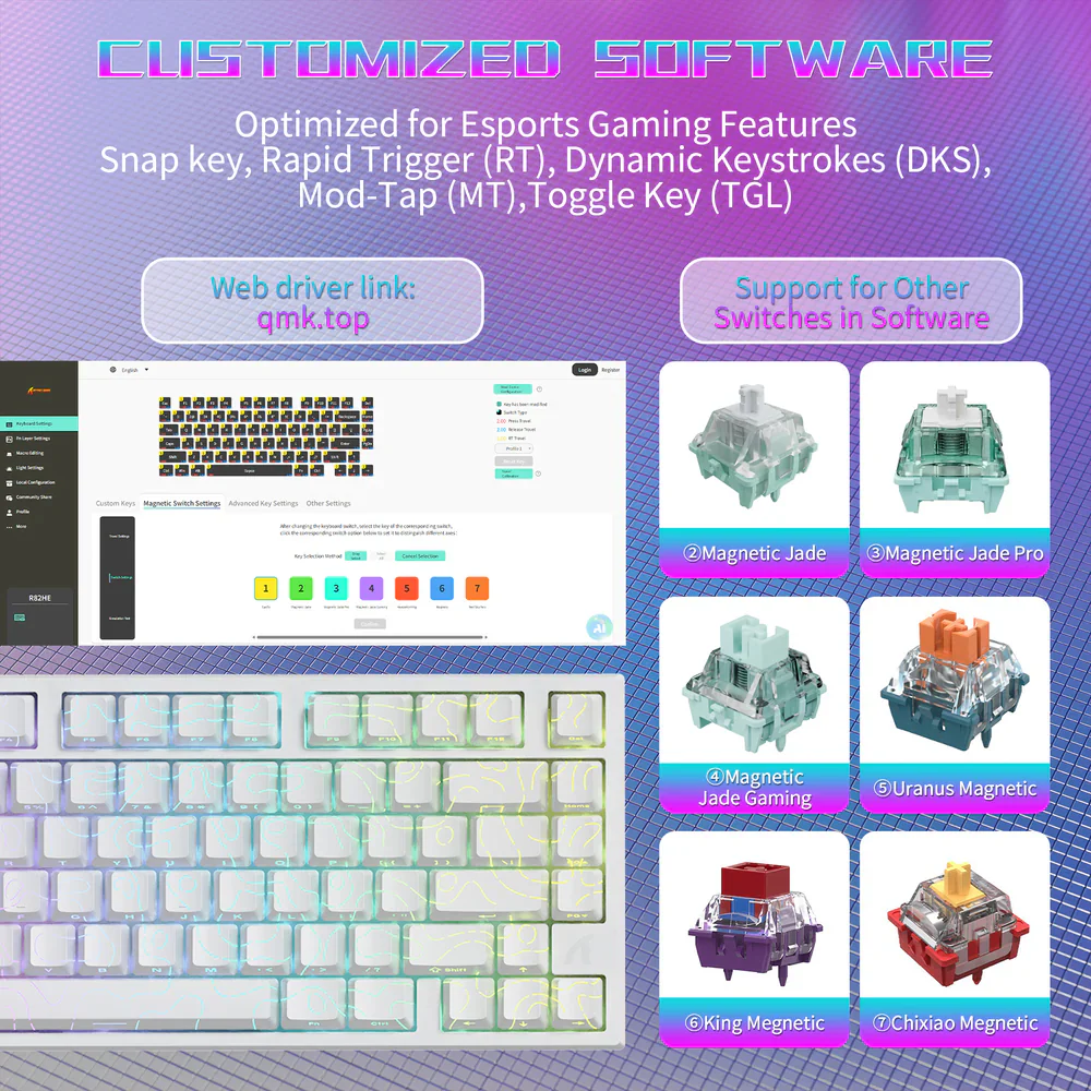 ATTACK SHARK R82HE Magnetic Switch Mechanical Wired Gaming Keyboard - White - Image 9