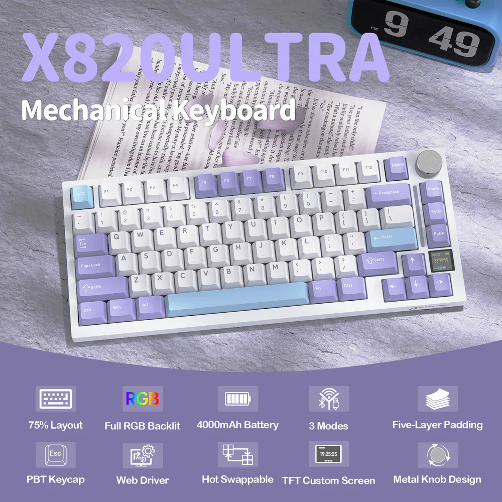 ATTACK SHARK X820 ULTRA Mechanical Wireless Gaming Keyboard - Starlight White - Image 3