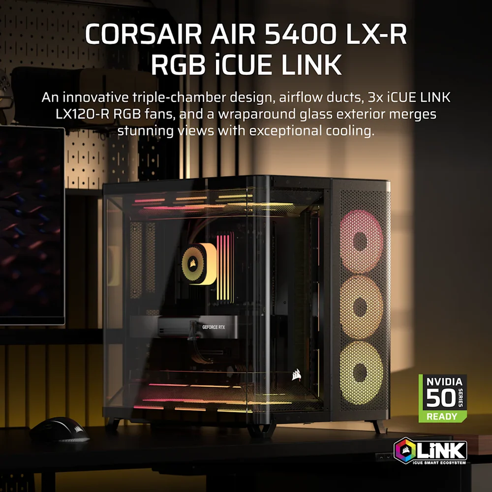 CORSAIR AIR 5400 LX-R RGB LINK Tempered Glass Mid Tower ATX Case - Black - Image 3