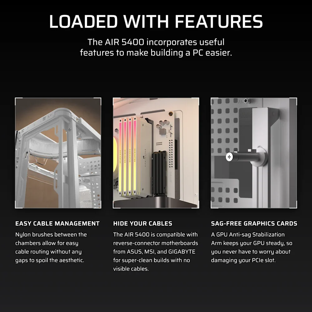 CORSAIR AIR 5400 LX-R RGB LINK Tempered Glass Mid Tower ATX Case - White - Image 7