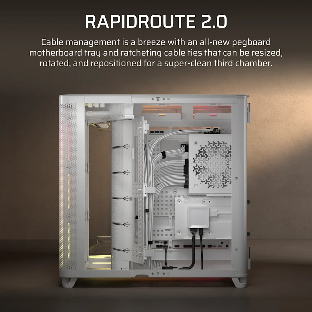CORSAIR AIR 5400 LX-R RGB LINK Tempered Glass Mid Tower ATX Case - White - Image 9
