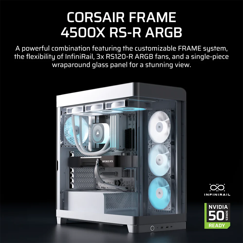 CORSAIR FRAME 4500X RS-R ARGB Panoramic Glass Mid Tower Case - White - Image 7