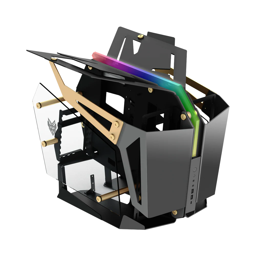 FSP CMT710 T-Wings Dual-System - Open Frame ATX Mid Tower Gaming Case - Black - Image 2