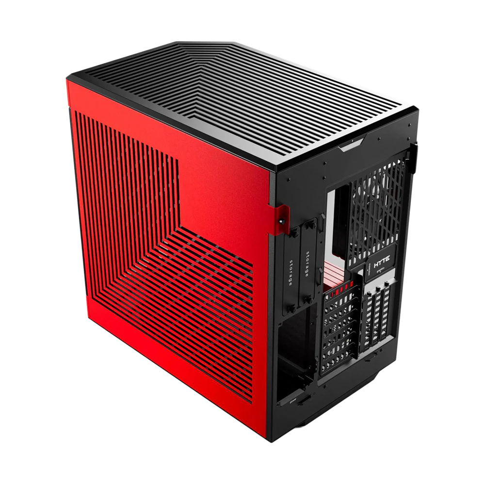 HYTE Dual Chamber Panoramic Tempered Glass ATX Case With 3 Fans - Black/Red - Image 4