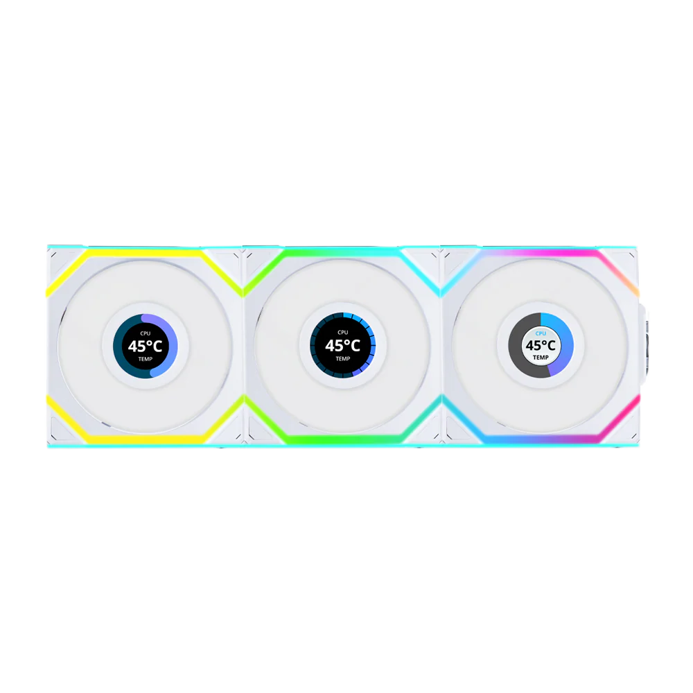 Lian Li UNI FAN SL Wireless LCD 120 Reverse Blade 120mm 3 Pack Case Fans - White