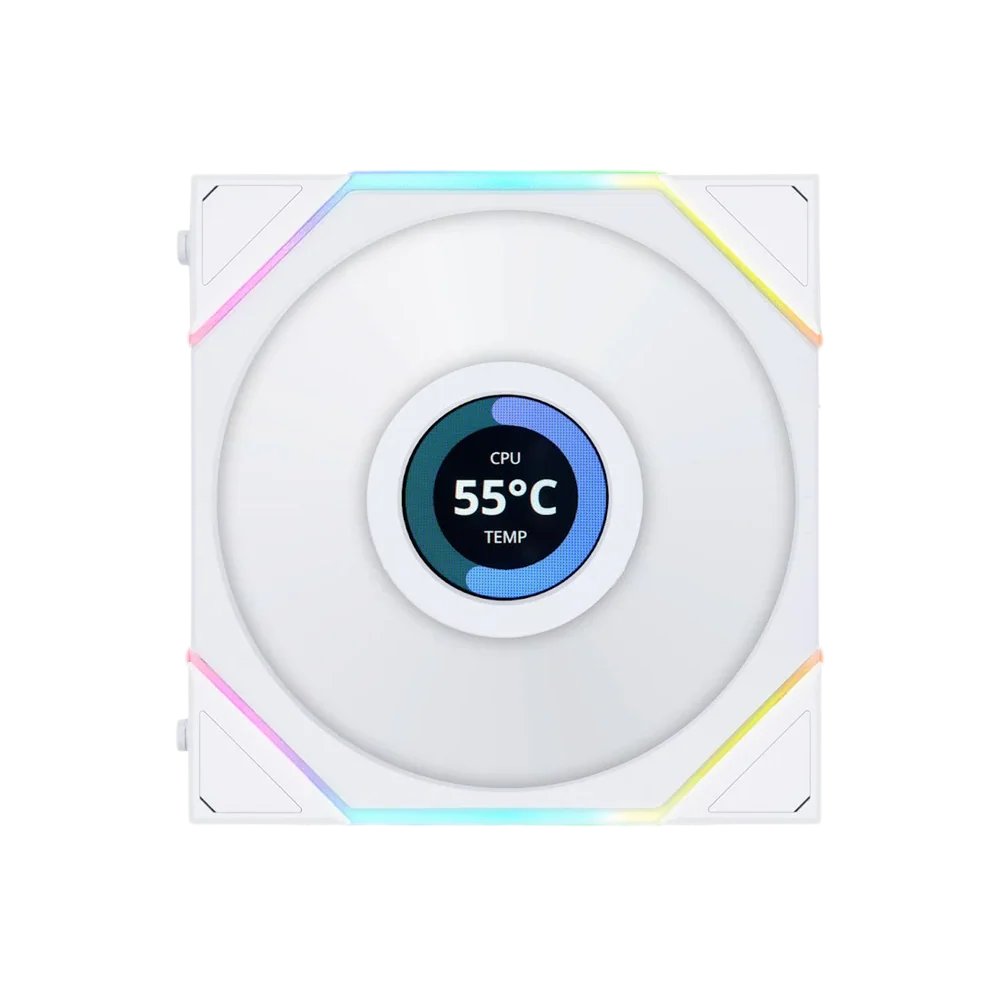 LIAN LI UNI FAN TL-LCD Wireless 120mm ARGB Case Fans with 1.6 Inch LCD Screen 3 Pack - White - Image 3