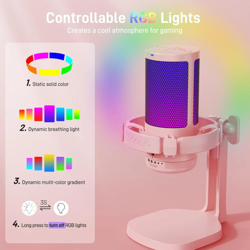 MAONOCASTER DM20 Gamer Wave Condenser USB Gaming RGB Microphone - Pink - Image 3